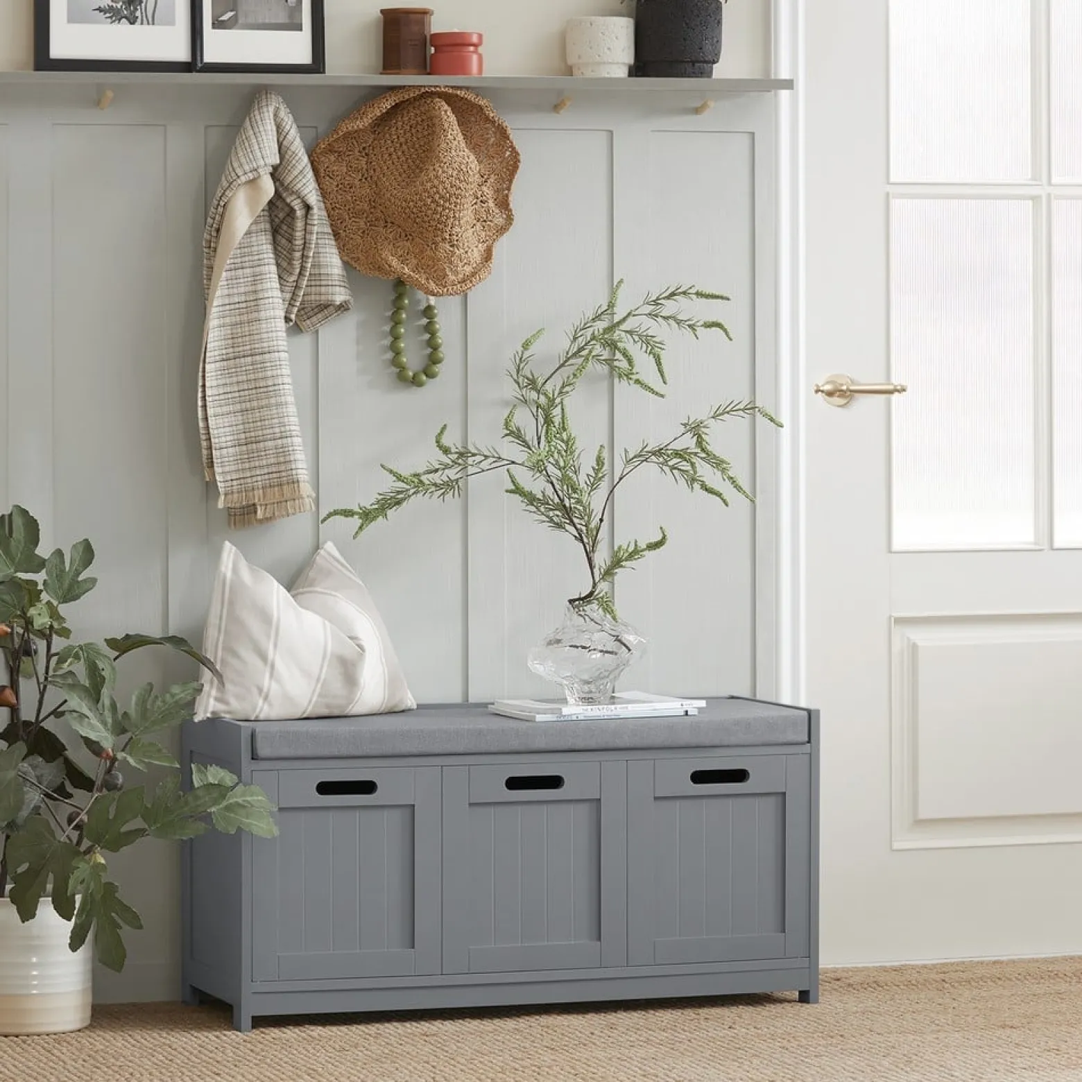 SoBuy Ławka na buty z 1 szufladą Szary 90x35x44.5cm Funkcjonalny FSR80-SG