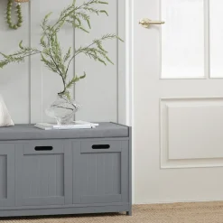SoBuy Ławka na buty z 1 szufladą Szary 90x35x44.5cm Funkcjonalny FSR80-SG