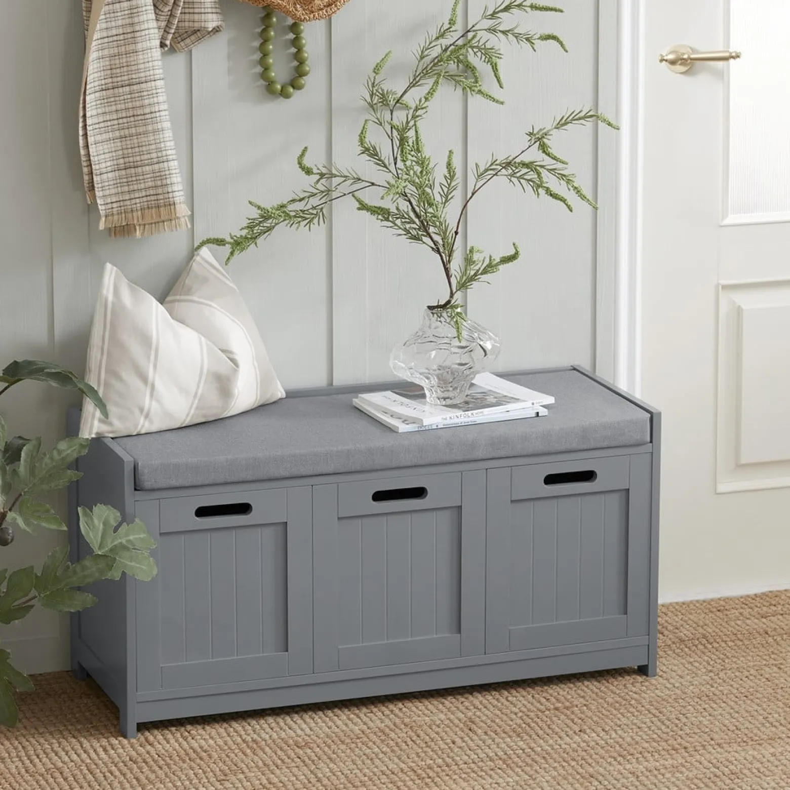 SoBuy Ławka na buty z 1 szufladą Szary 90x35x44.5cm Funkcjonalny FSR80-SG