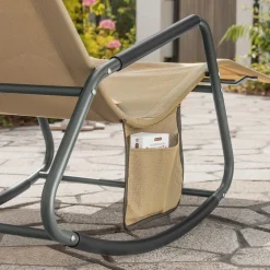 SoBuy Fotel ogrodowy bujany Khaki 145x57x84cm Przemysłowy OGS47-KA
