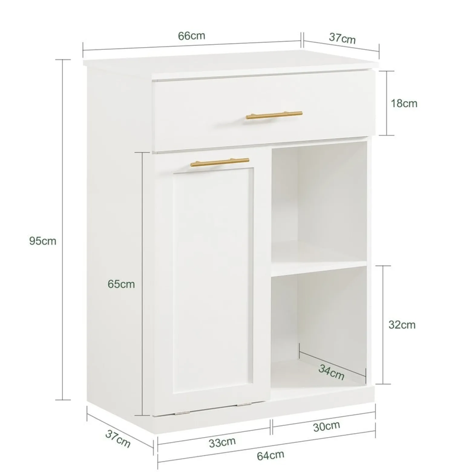 SoBuy Niska szafka łazienkowa z jedną szufladą Biały 66x37x90cm BZR66-W
