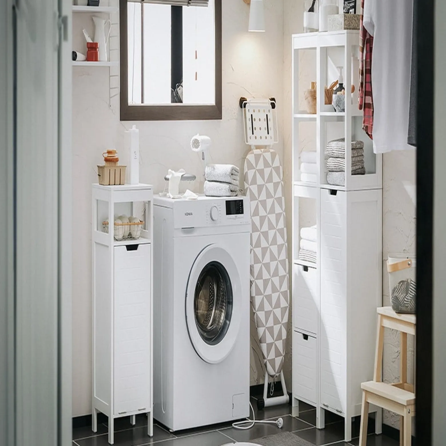SoBuy Niska szafka łazienkowa z dwoma drzwiczkami Biały 70x35x89cm BZR121-W