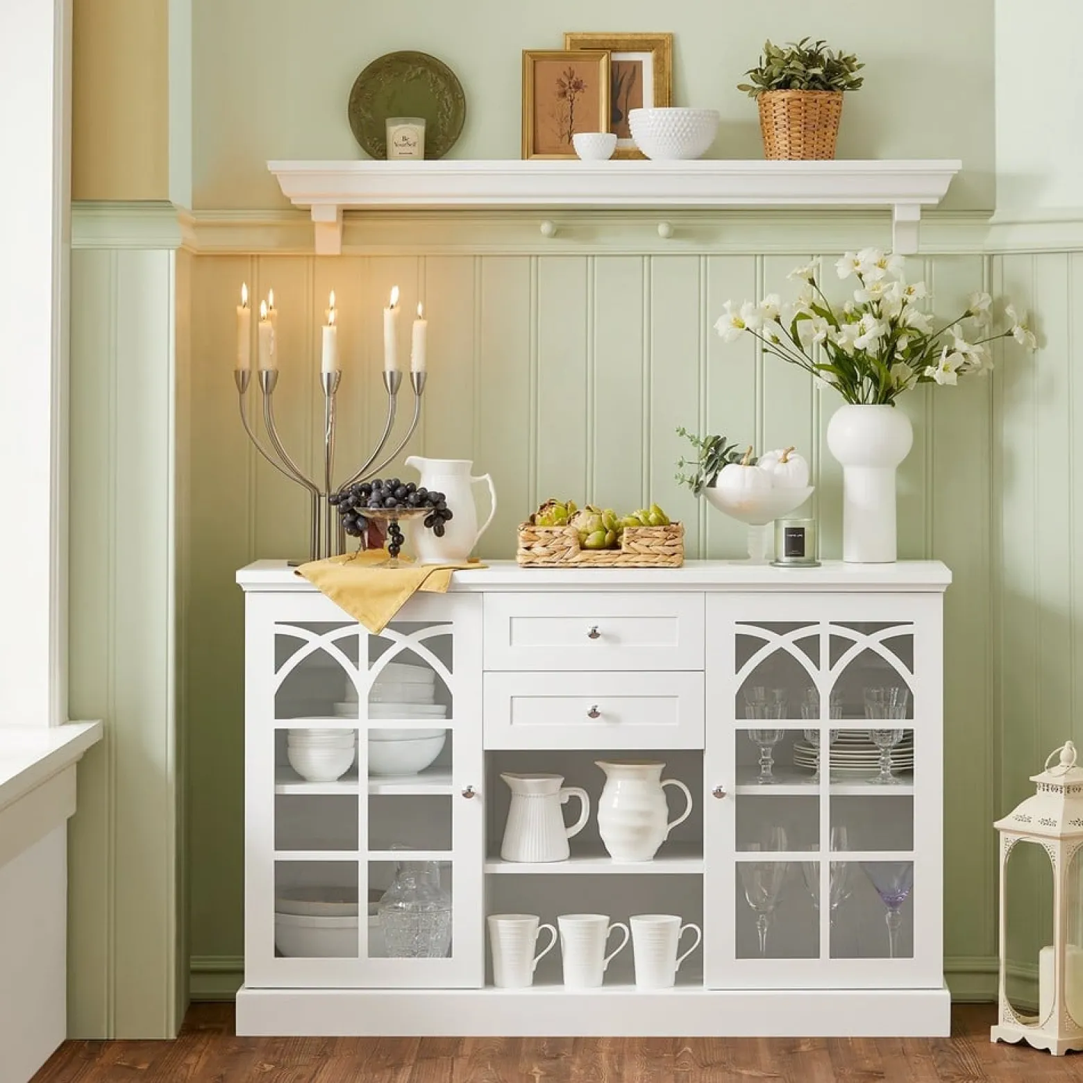 SoBuy Niski kredens z 2 szufladami Biały 120x39x78cm Nowoczesny FSB79-W