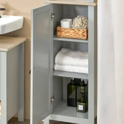 SoBuy Słupek łazienkowy z 1 drzwiami Jasnoszary 39x30x168cm BZR68-HG