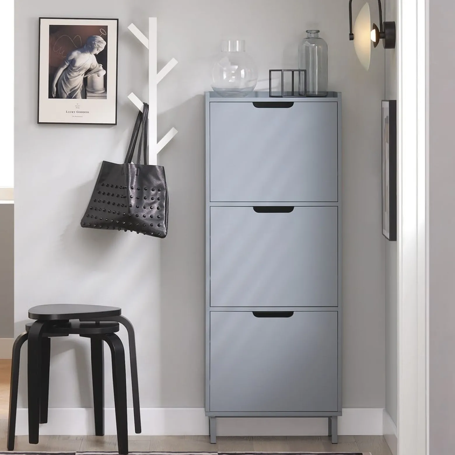 SoBuy Szafka na buty z 4 drzwiami Jasnoszary 50.3x19x129cm FSR151-H-HG