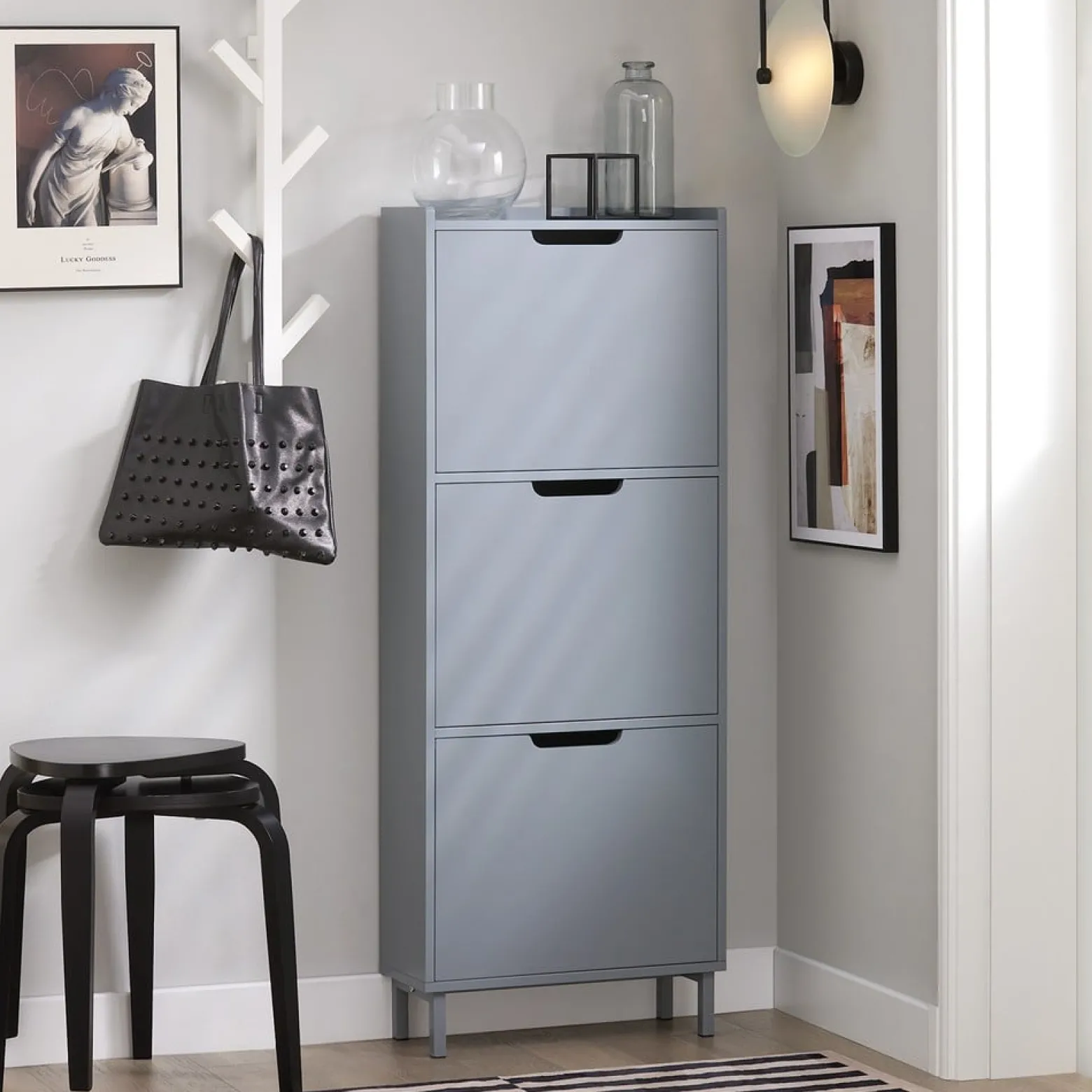 SoBuy Szafka na buty z 4 drzwiami Jasnoszary 50.3x19x129cm FSR151-H-HG