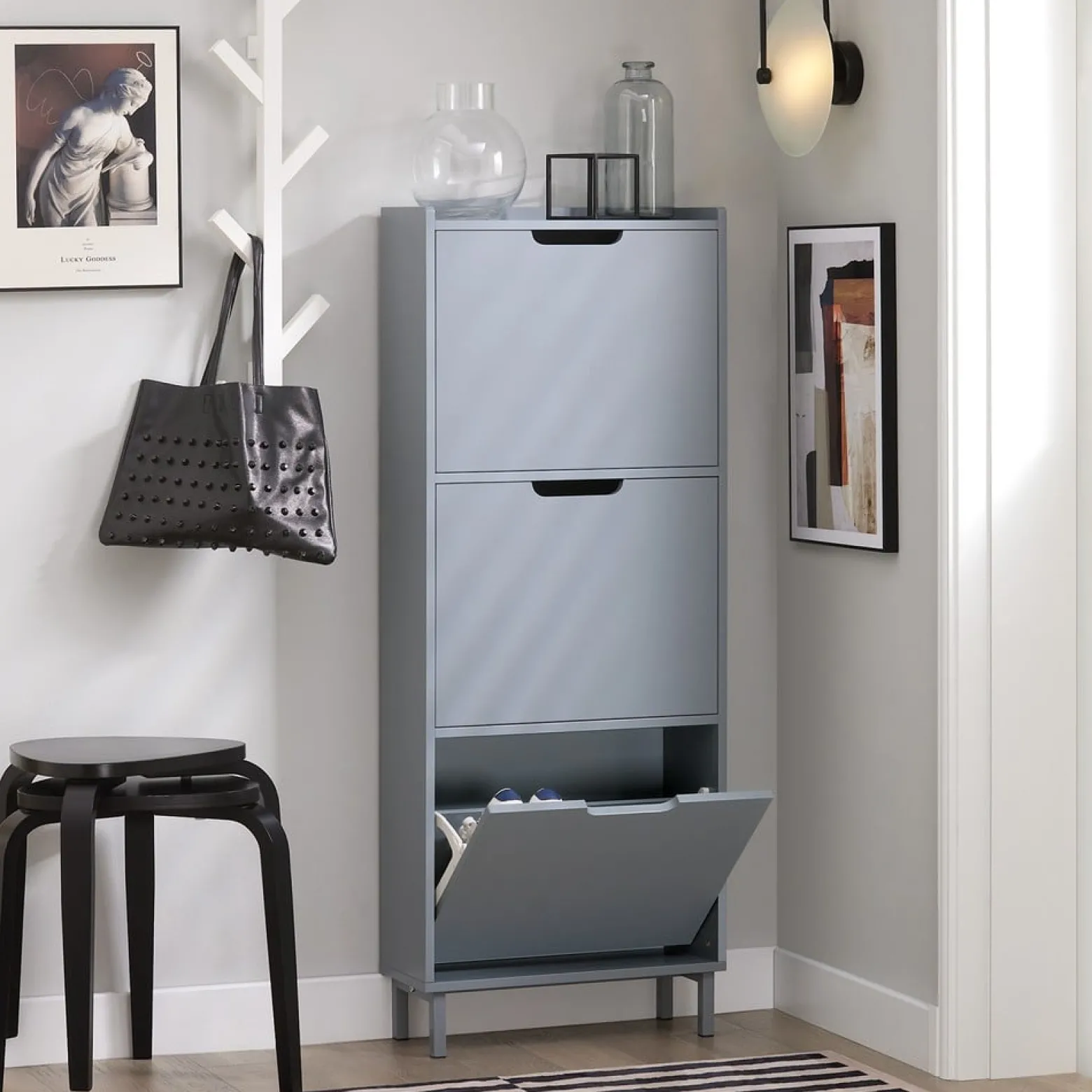 SoBuy Szafka na buty z 4 drzwiami Jasnoszary 50.3x19x129cm FSR151-H-HG