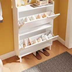 SoBuy Szafka na buty z 2 drzwiami Biały 60x19x119cm FSR221-W