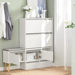 SoBuy Szafka na buty z 2 szufladami Biały 124x24x114.5cm FSR134-W