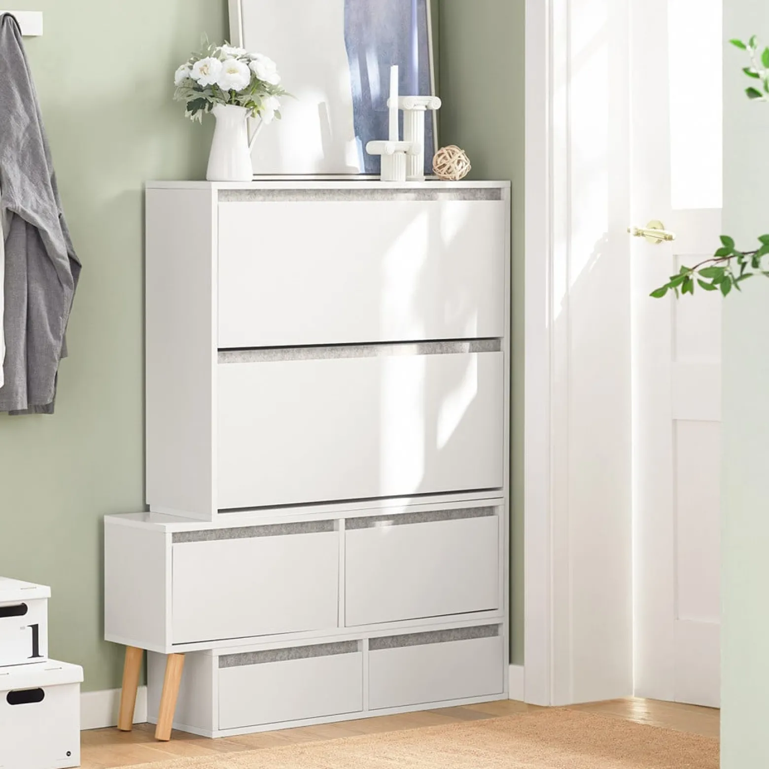 SoBuy Szafka na buty z 2 szufladami Biały 124x24x114.5cm FSR134-W