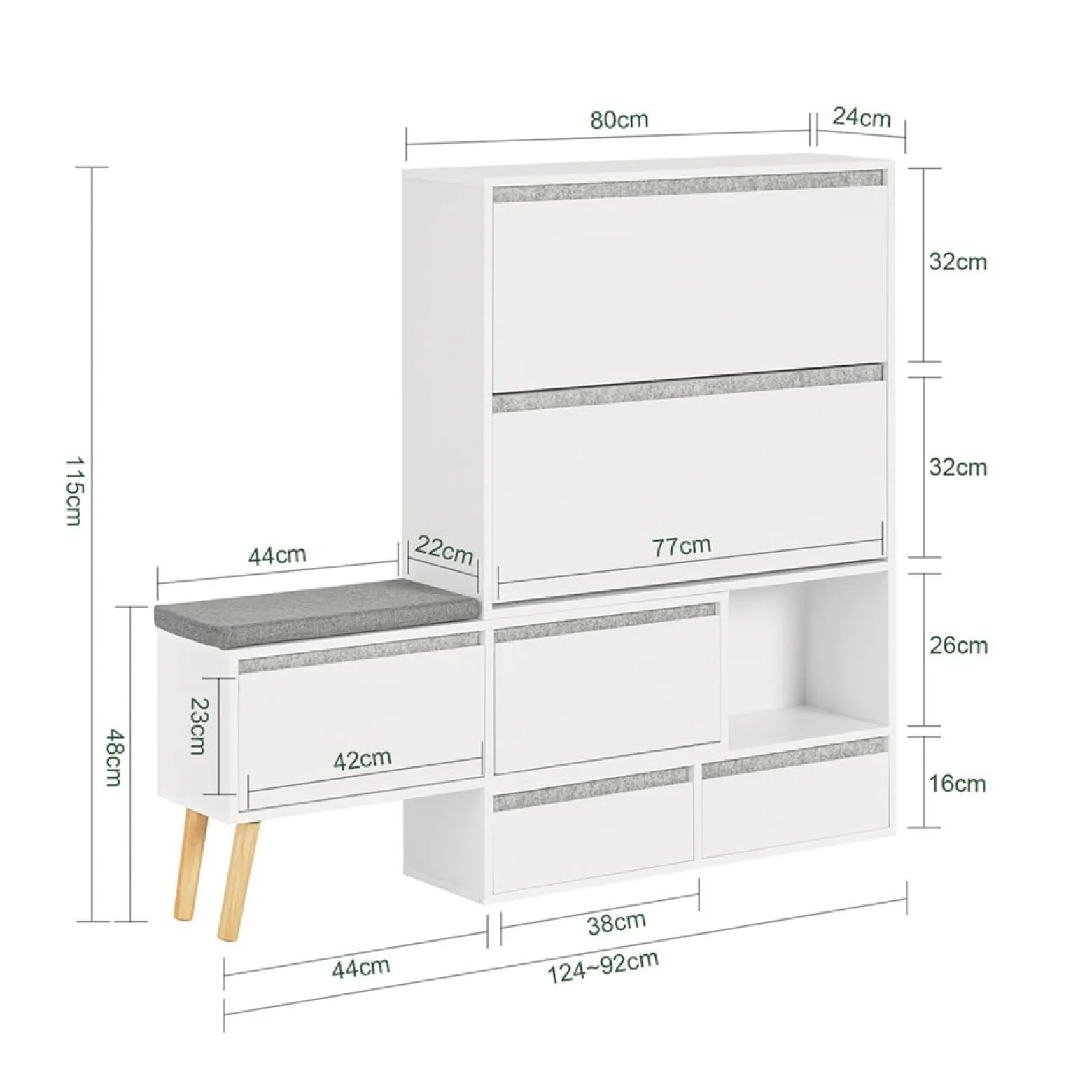 SoBuy Szafka na buty z 2 szufladami Biały 124x24x114.5cm FSR134-W