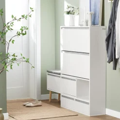 SoBuy Szafka na buty z 2 szufladami Biały 124x24x114.5cm FSR134-W