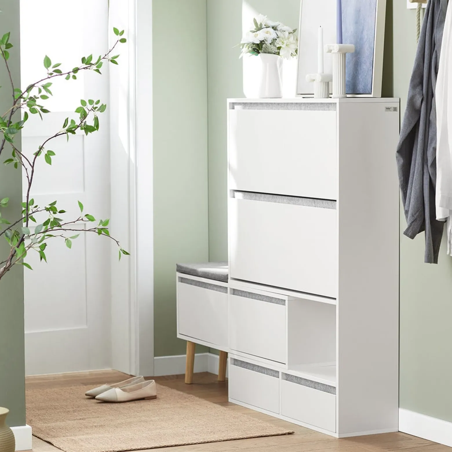 SoBuy Szafka na buty z 2 szufladami Biały 124x24x114.5cm FSR134-W