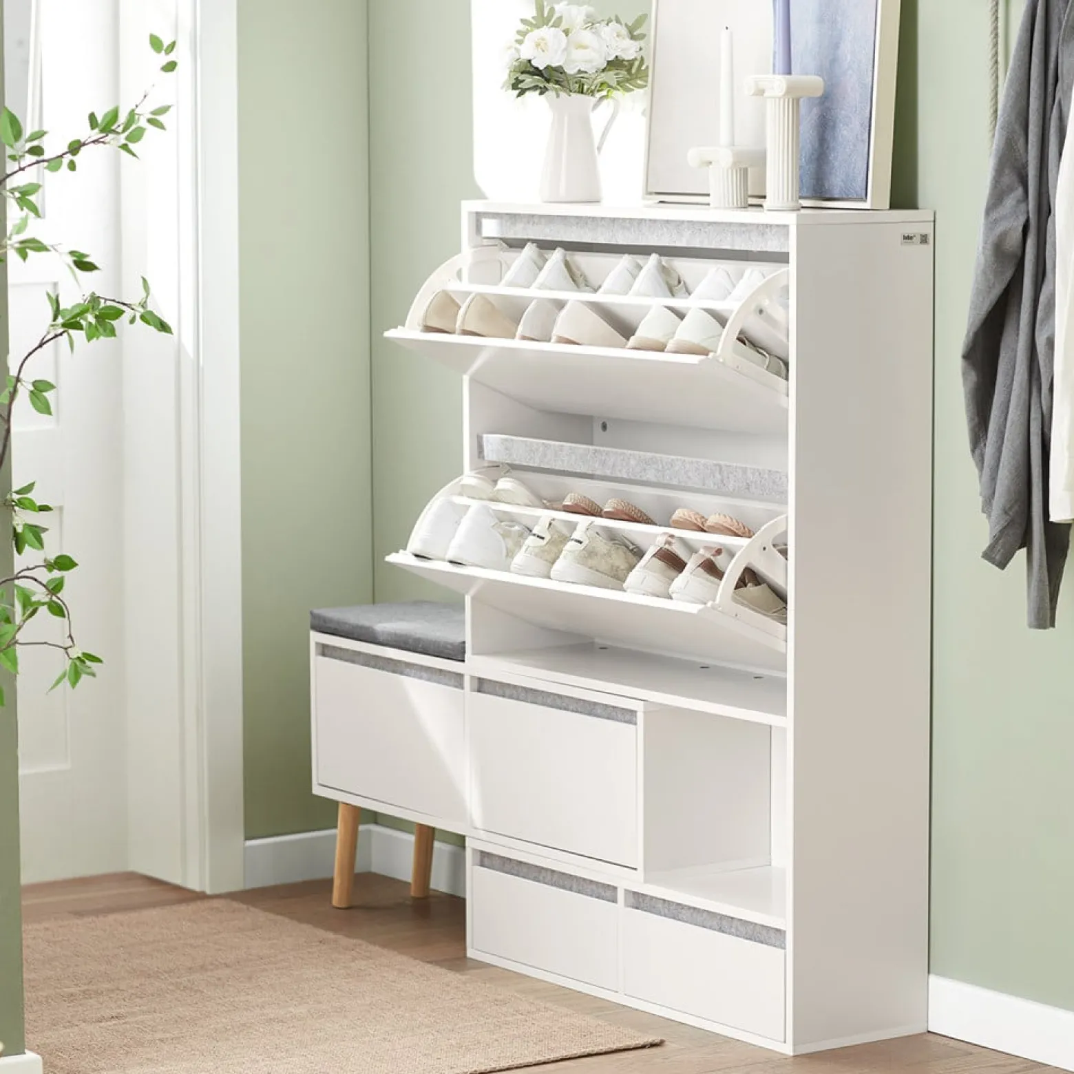 SoBuy Szafka na buty z 2 szufladami Biały 124x24x114.5cm FSR134-W