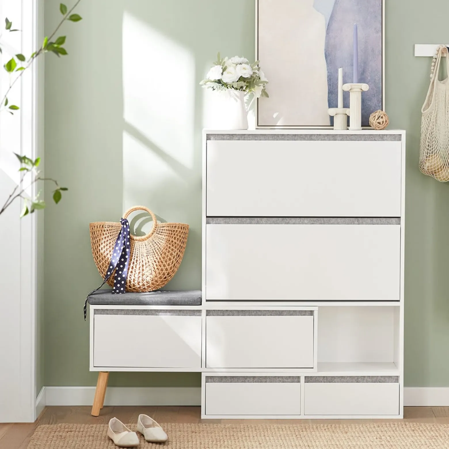 SoBuy Szafka na buty z 2 szufladami Biały 124x24x114.5cm FSR134-W