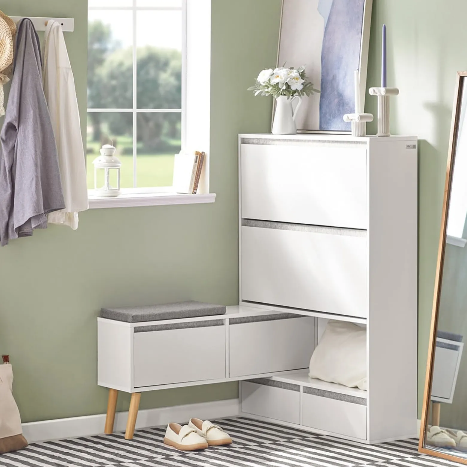 SoBuy Szafka na buty z 2 szufladami Biały 124x24x114.5cm FSR134-W