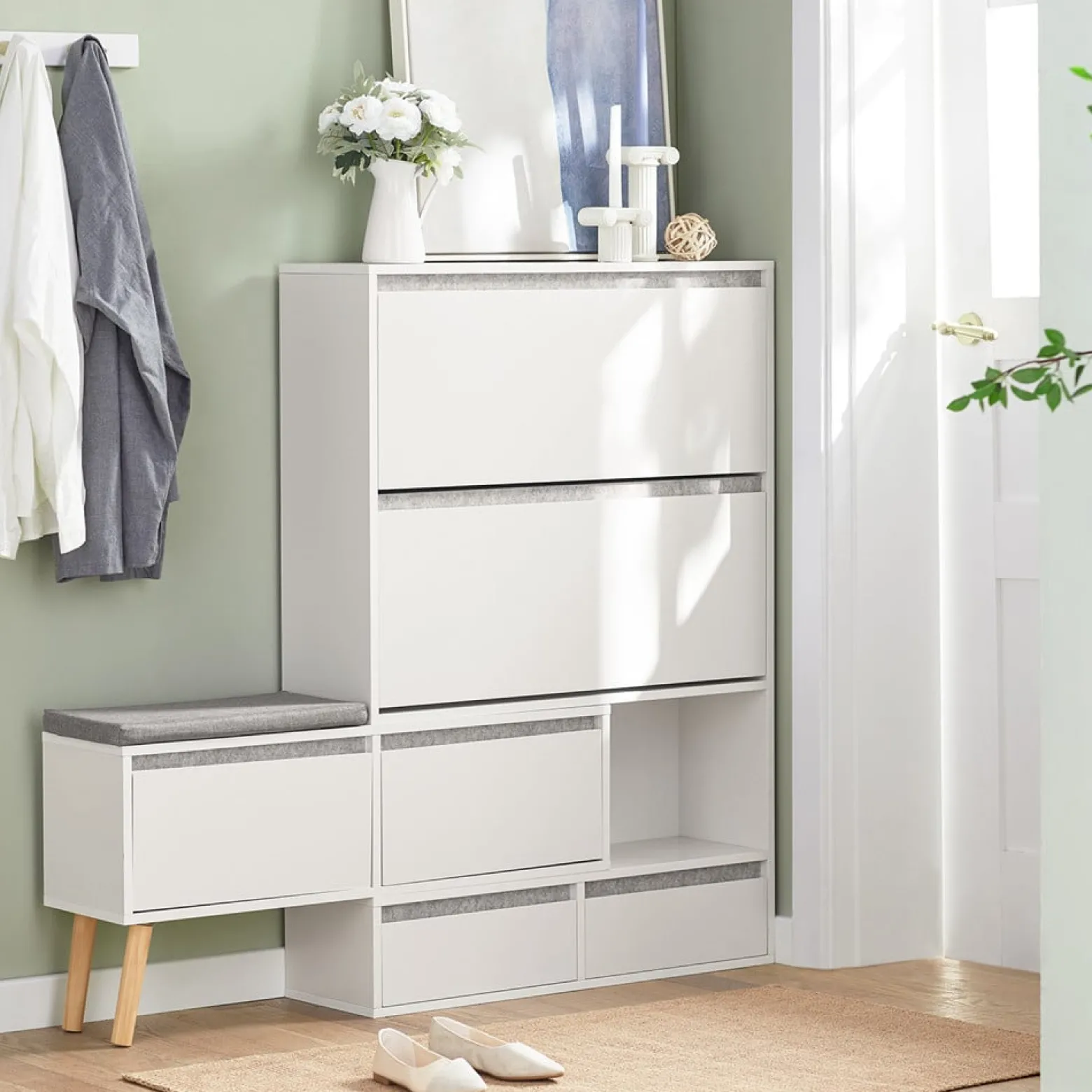 SoBuy Szafka na buty z 2 szufladami Biały 124x24x114.5cm FSR134-W