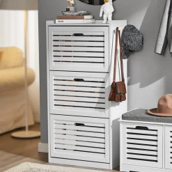 SoBuy Szafka na buty z trzema drzwiczkami Biały Nowoczesny FSR108-W
