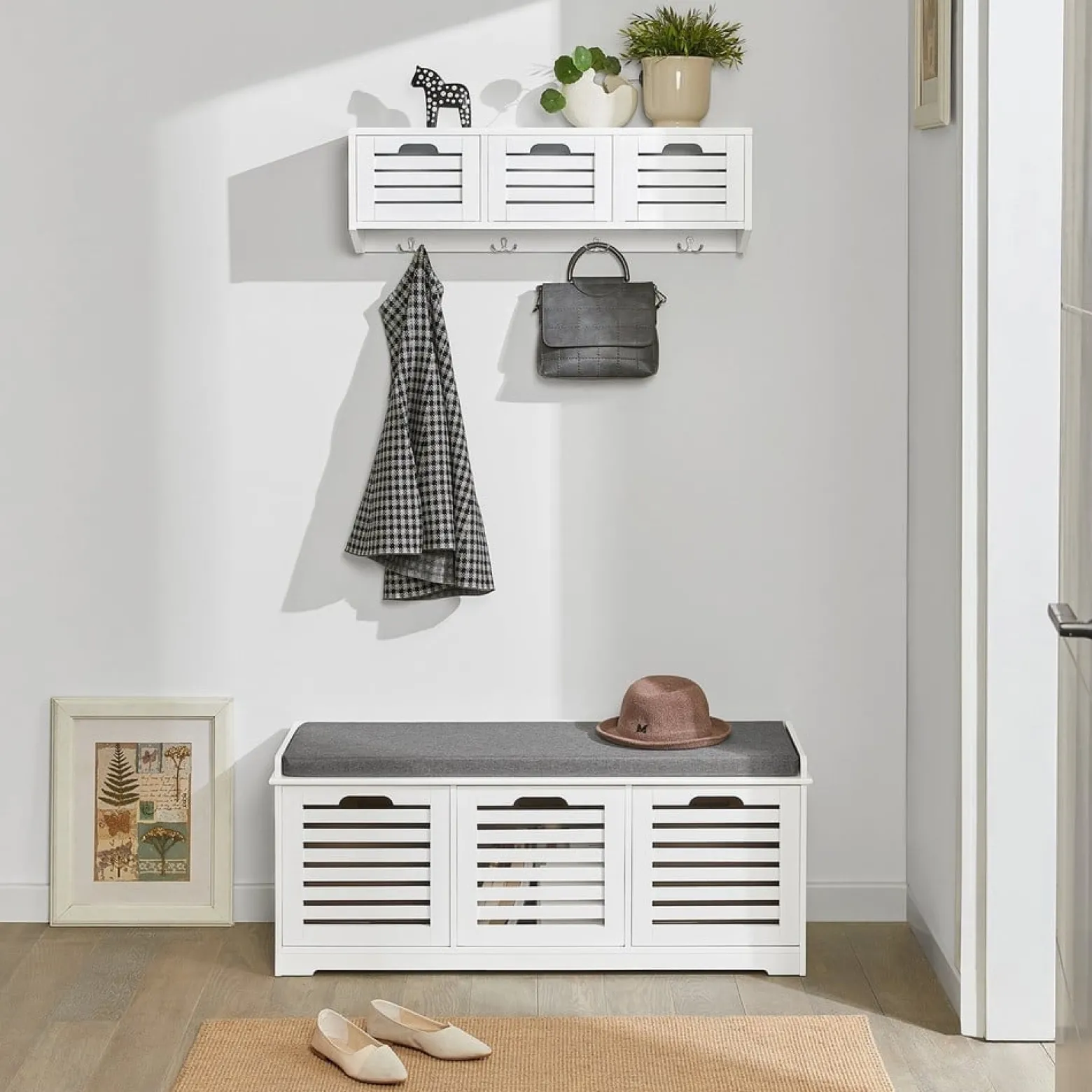 SoBuy Szafka na buty z trzema szufladami Biały 105x35x43cm FSR23-W