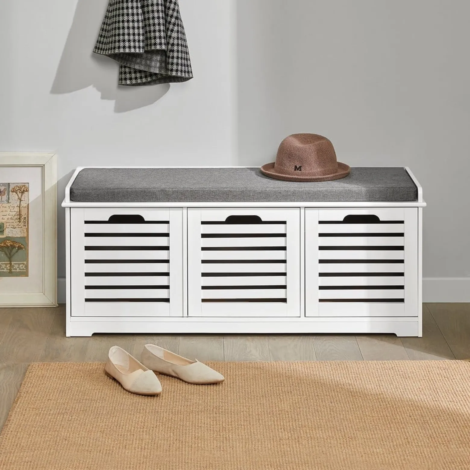 SoBuy Szafka na buty z trzema szufladami Biały 105x35x43cm FSR23-W
