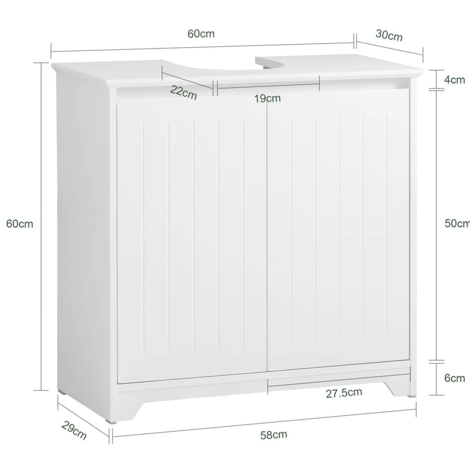 SoBuy Szafka pod umywalkę z dwoma drzwiczkami Biały 60x30x60cm BZR108-II-W