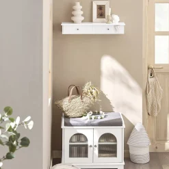 SoBuy Wieszak ścienny z 2 szufladami Biały Vintage FRG43-W