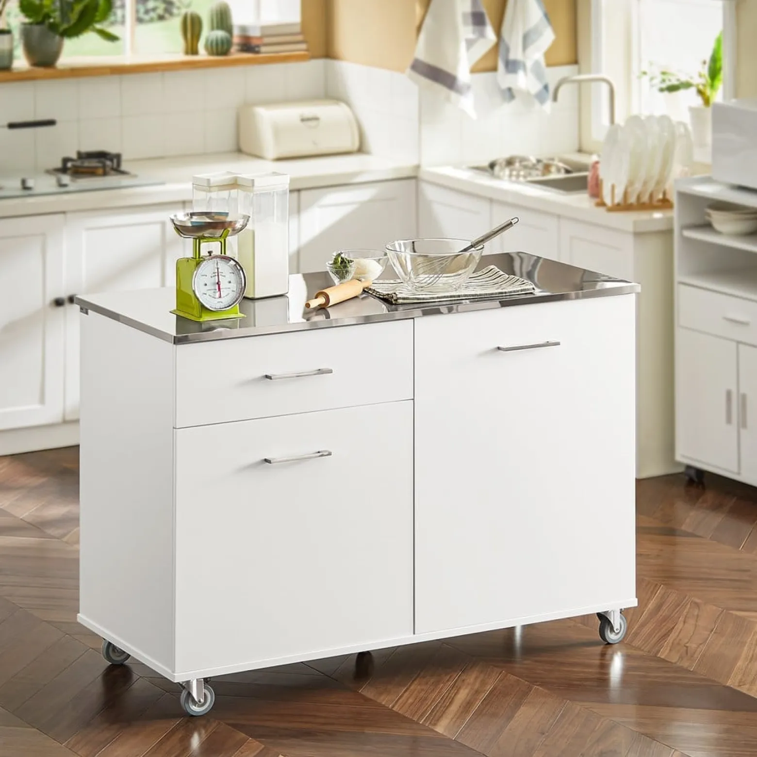 SoBuy Wyspa kuchenna z jedną szufladą Biały 120x56x90.5cm FKW117-W