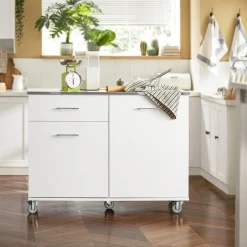 SoBuy Wyspa kuchenna z jedną szufladą Biały 120x56x90.5cm FKW117-W