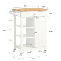 SoBuy Wózek kuchenny z szufladą Biały 67.5x40x86.5cm Nowoczesny FKW46-NW