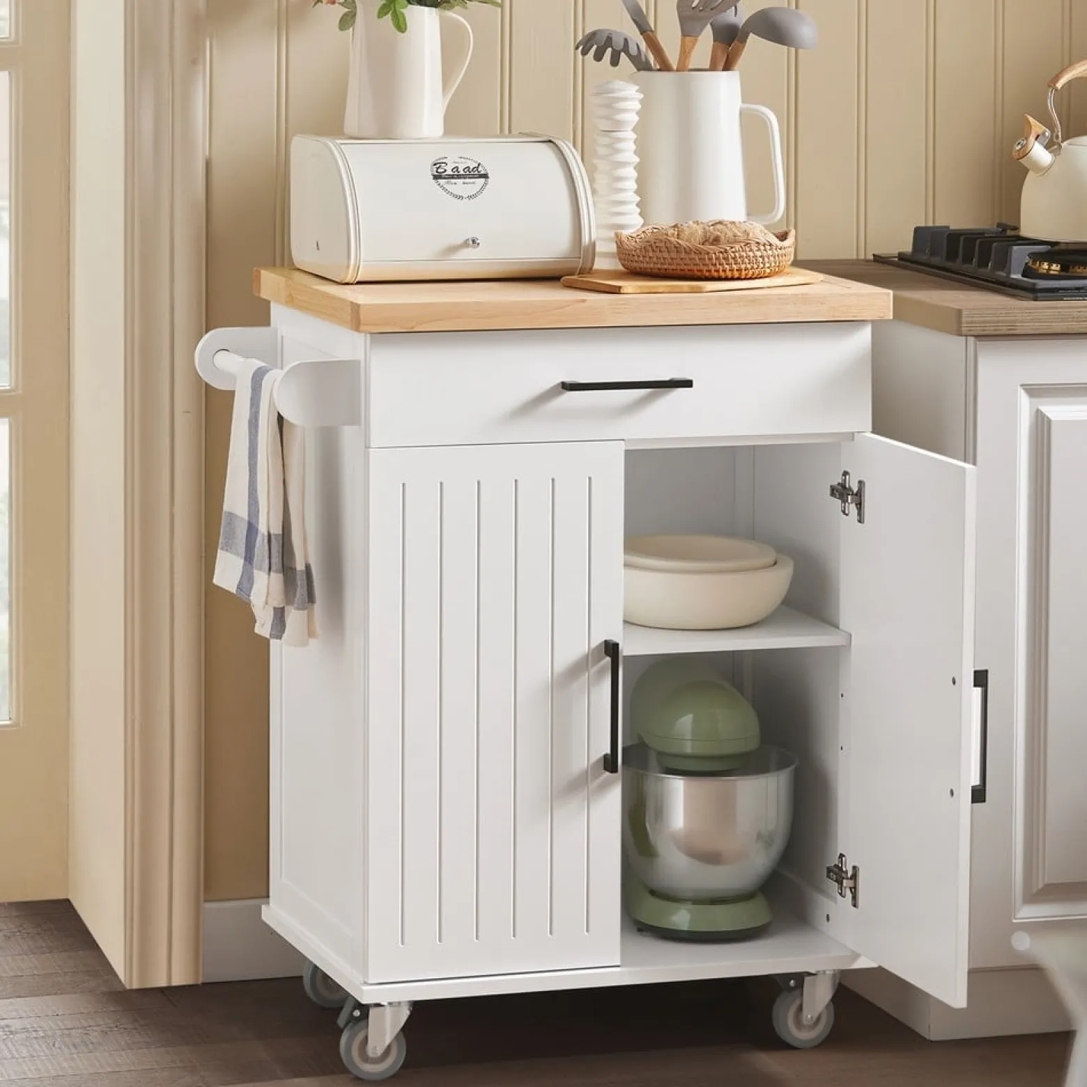 SoBuy Wózek kuchenny z szufladą 74x45.6x91cm Nowoczesny FKW119-NW