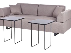 Sofa 3-osobowa ze stolikami brązowa