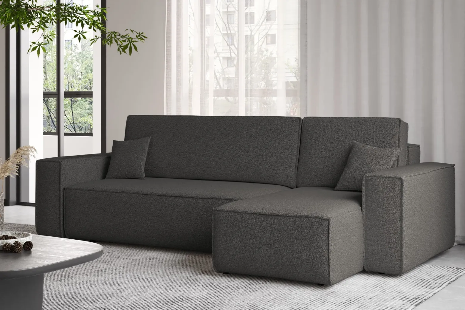 Sofa w kształcie L BEST, tkanina Abriamo, Grafitowy Prawostronny