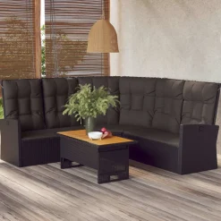 Sofa narożna Czarny Technorattan vidaXL