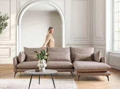 Sofa narożna lewostronna 3 osobowa jasnobrązowy