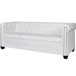 Sofa 3-osobowa w stylu Chesterfield, sztuczna skóra, biała