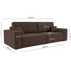 Sofa rozkładana BEST z pojemnikiem na pościel tkanina Poso Brązowy