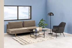 Sofa rozkładana Blain beżowa pikowana drewniane nogi