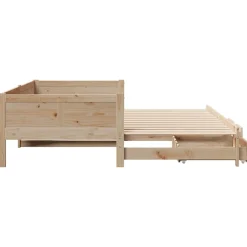 Sofa Rozsuwana Łóżko Drewniane Rama Łóżka z Szufladami Brązowa 90x190 cm