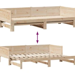 Sofa Rozsuwana Łóżko Drewniane Rama Łóżka z Szufladami Brązowa 90x190 cm