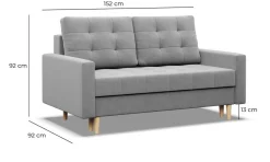 Sofa skandynawska, pikowana, NUBO, 152x92x92 cm, jasny szary | TYLETEGOTU