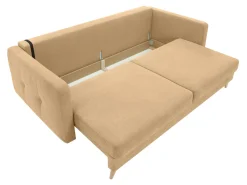 Sofa trzyosobowa Cornet rozkładana z pojemnikiem miodowa