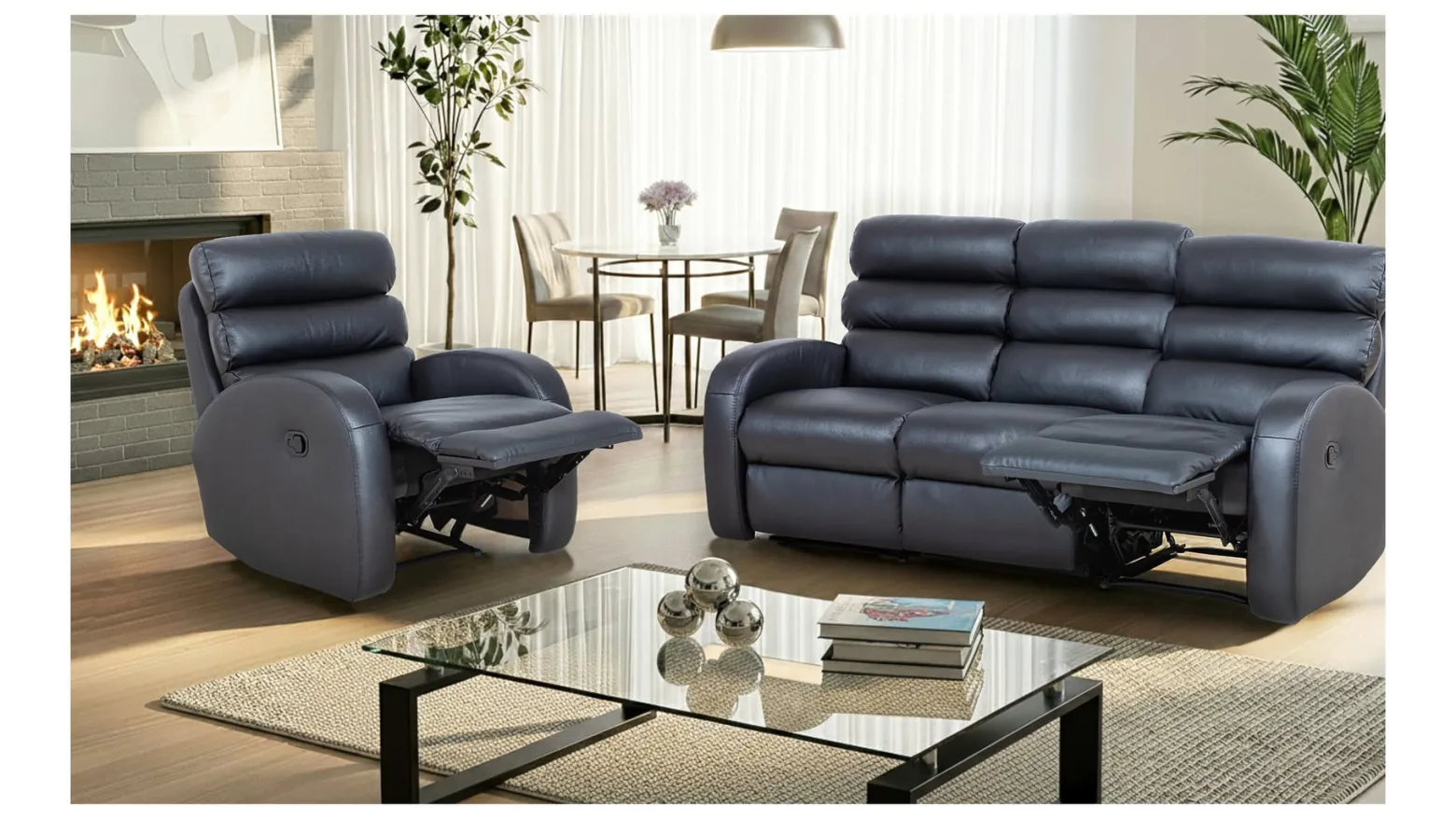 Sofa trzyosobowa Luton z funkcją relaks czarna