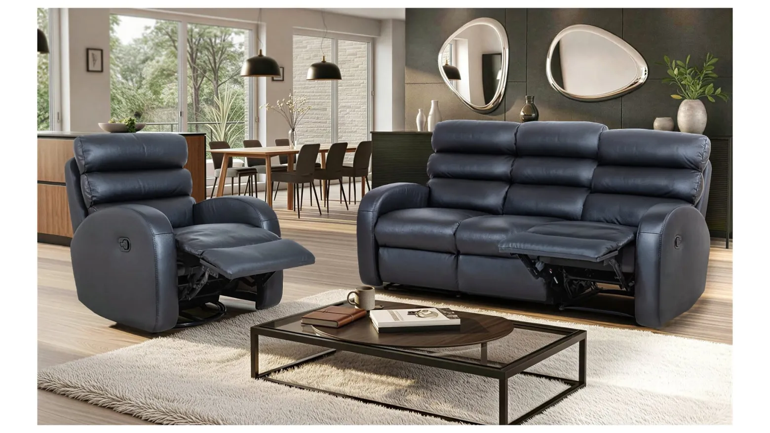 Sofa trzyosobowa Luton z funkcją relaks czarna