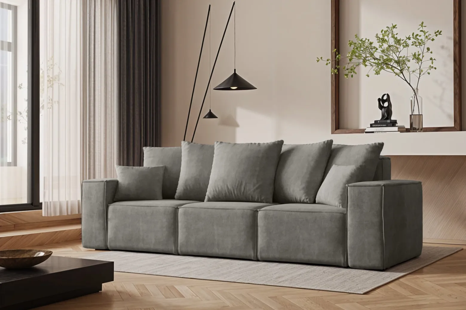 Sofa trzyosobowa z funkcją spania ELLA, tkanina Noel, Szary