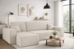 Sofa w kształcie L BEST narożnik, tkanina Poso, Beżowy Lewostronny