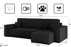 Sofa w kształcie L BEST narożnik, tkanina Poso, Czarny Prawostronny