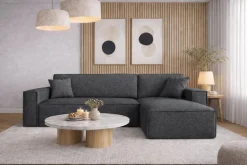 Sofa w kształcie L BEST narożnik tkanina Neve, Ciemnoszary Prawostronny