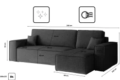 Sofa w kształcie L BEST narożnik tkanina Neve, Ciemnoszary Prawostronny