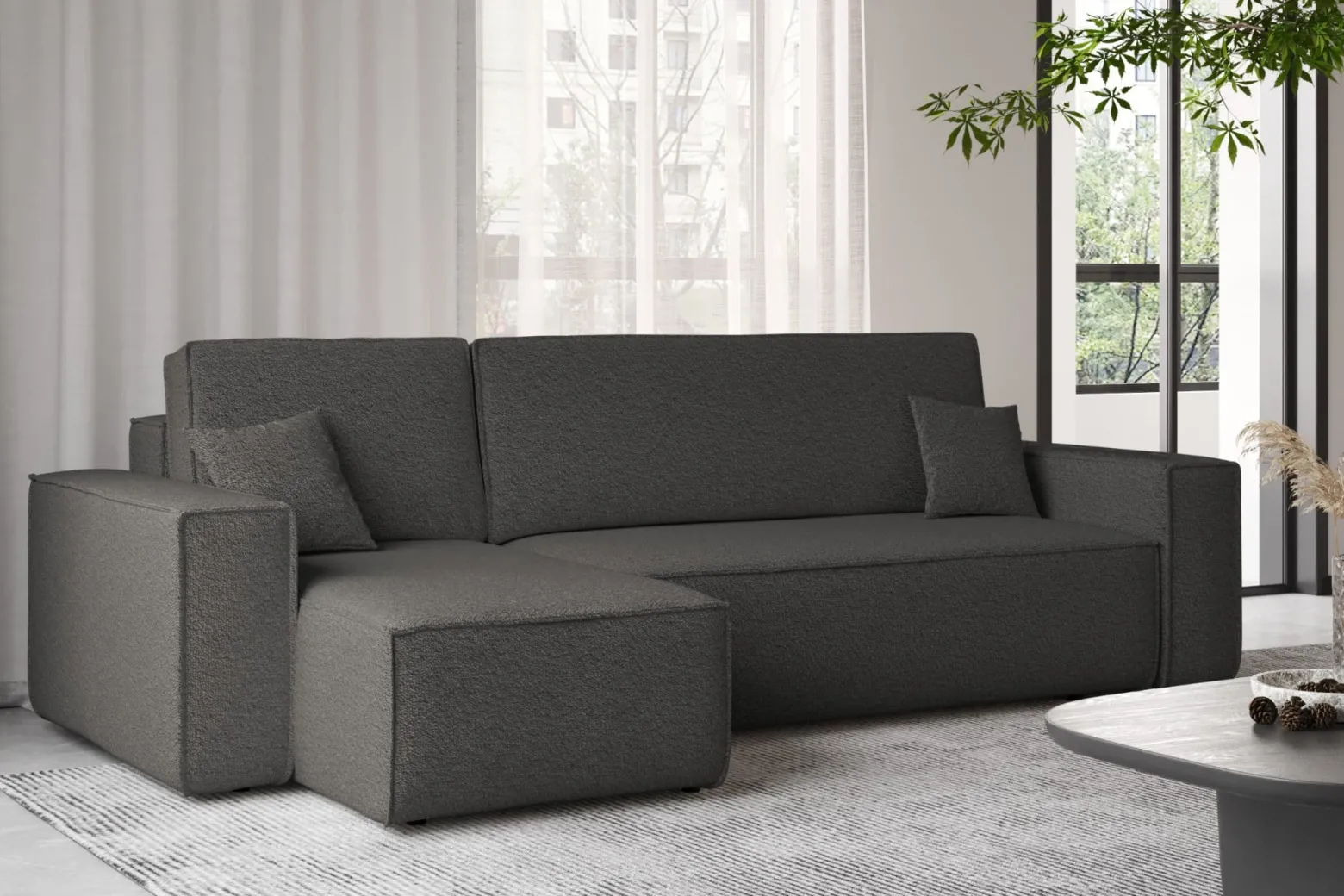 Sofa w kształcie L BEST, tkanina Abriamo, Grafitowy Lewostronny