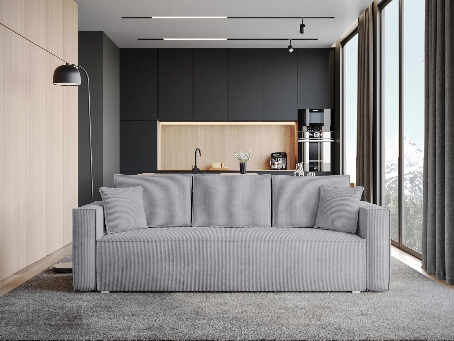 Sofa z funkcją spania TOP szary sztruks